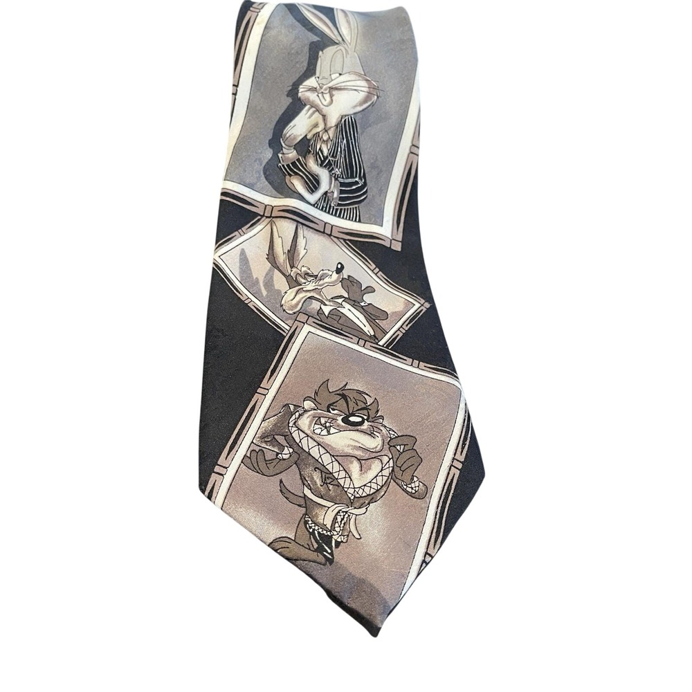 Vintage Looney Tunes‎ Characters Necktie Bugs Bunny Taz Coyote Black Polyester